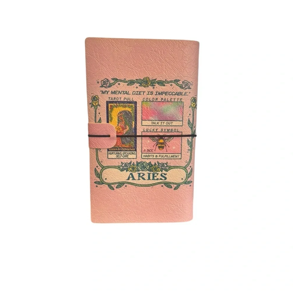 Travelers Notebook Journal Refillable Faux Leather A3 Zodiac Aries Pink